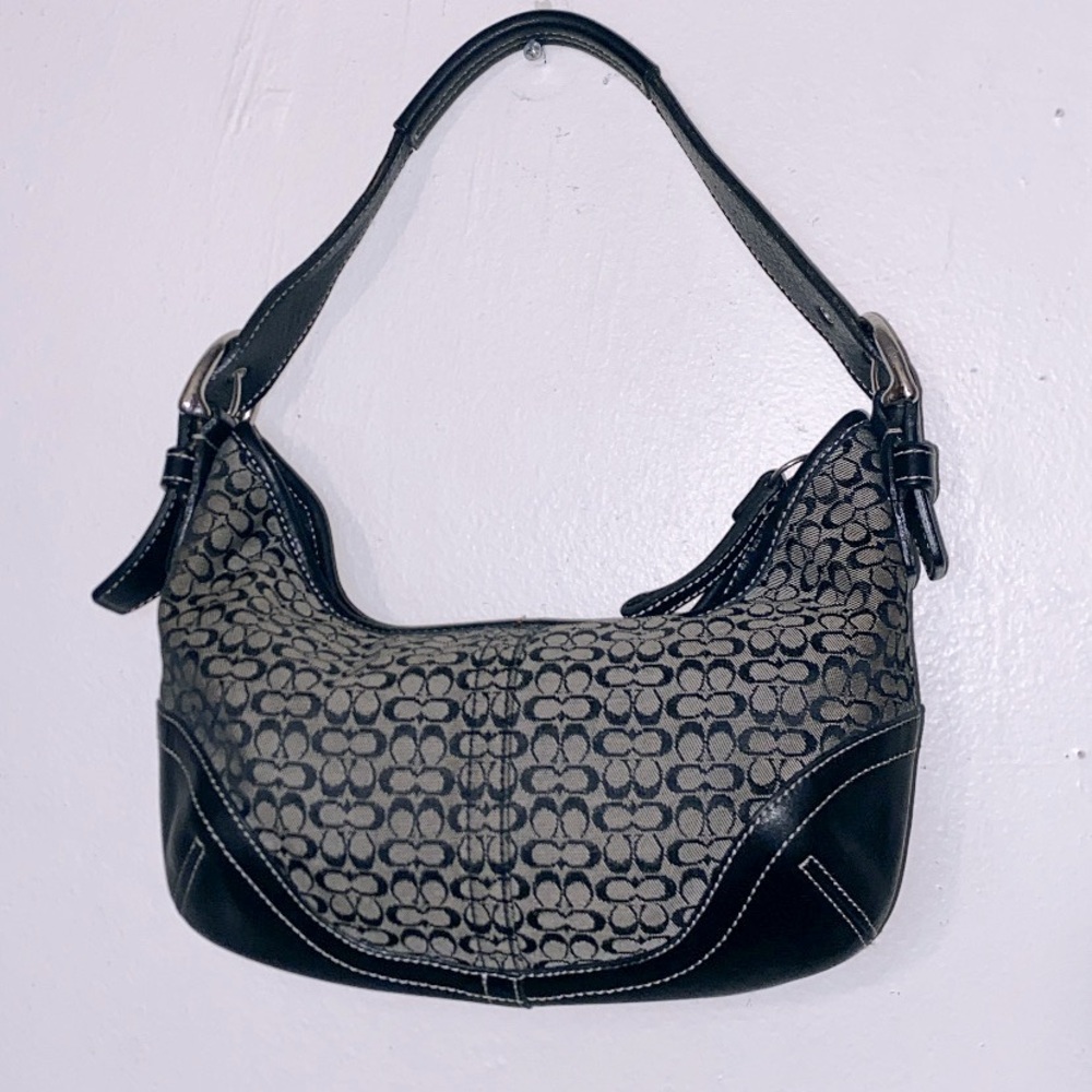 6351 Grey and Black COACH Mini C Signature Crescent Hand Bag